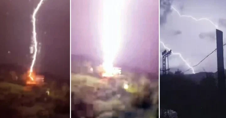 Hatay da düşen yıldırım böyle görüntülendi! Deprem oldu sandım