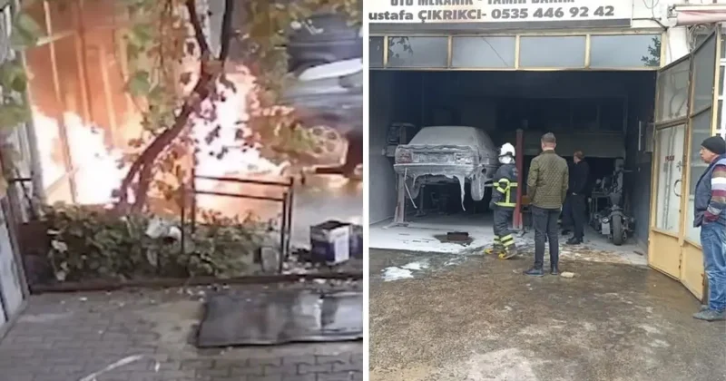 Oto tamirhanesinde dehşet anları: Yanmaktan böyle kurtuldular