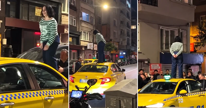 Şişli Kurtuluş’ta taksiciyle tartışan kadın aracın üstüne çıktı: O anlar kamerada