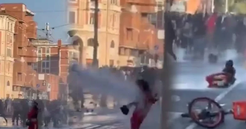 Su topuyla vurulan protestocu kadın yere yıkıldı Sözcü Gazetesi