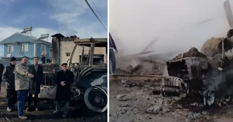 Ardahan’da korkutan yangın: Traktör, ot balyaları ve 10 ton tahıl küle döndü Ardahan Haberleri