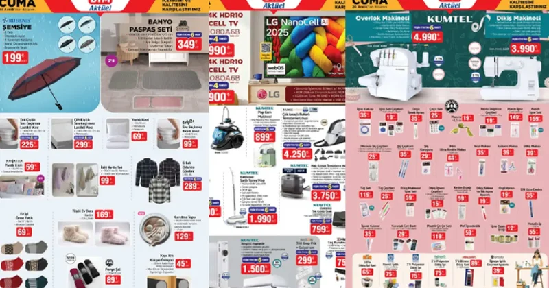 BİM 26 Aralık 2025 Cuma aktüel kataloğu: Overlok Makinesi, 4K TV, Dikey Süpürge, Şemsiye