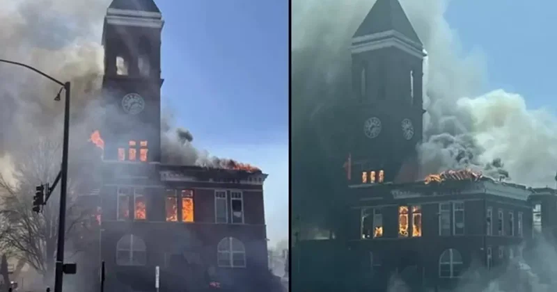 ABD de 134 yıllık tarihi binada yangın! Saat kulesi çöktü