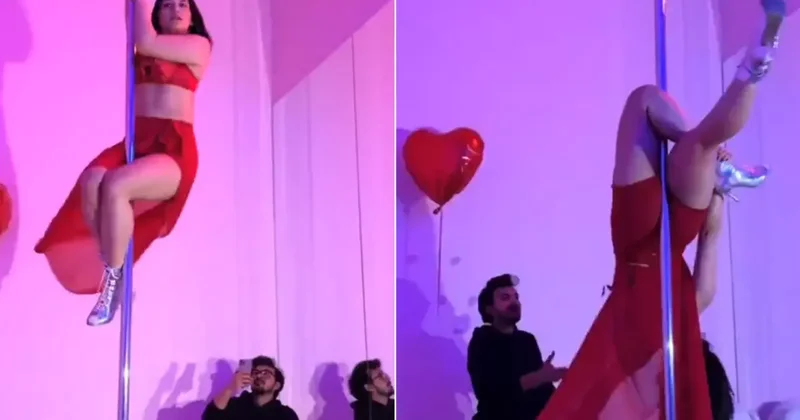 Direk dansı yapan kadını eşi videoya aldı