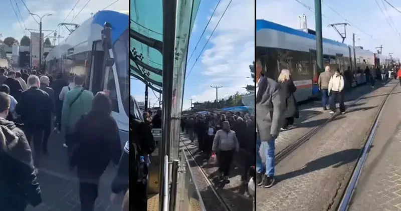 Kabataş Bağcılar Tramvay Hattı nda yaşanan arıza nedeniyle seferler aksadı; yolcular raylarda yürüdü
