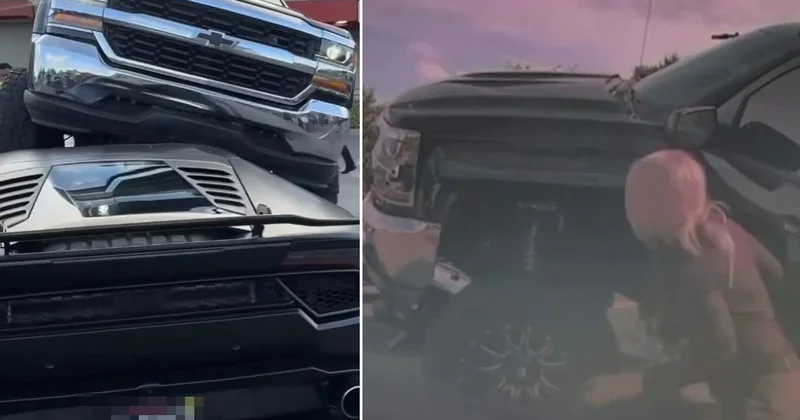 Otoparktaki lüks aracı fark etmeyip üzerine çıktı! Sürücünün sözleri dikkat çekti