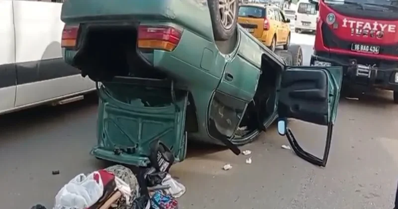 Bursa da otomobil takla attı: Sürücü araçta sıkıştı!