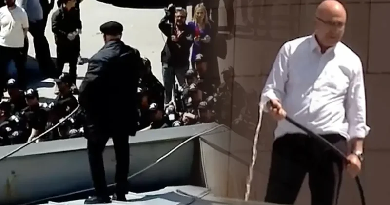 CHP Genel Merkezi nde hareketlilik! Mahmut Tanal hortumla çatıya çıktı