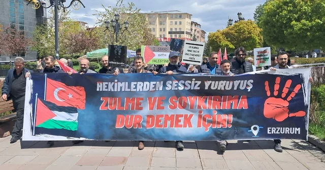 Erzurum da sağlıkçılar 132 nci kez Gazze için yürüdü Erzurum Haberleri