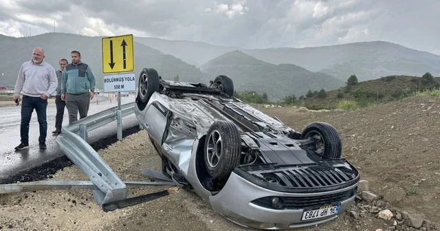 Kastamonu da su birikintisine kapılan otomobil takla attı Kastamonu Haberleri