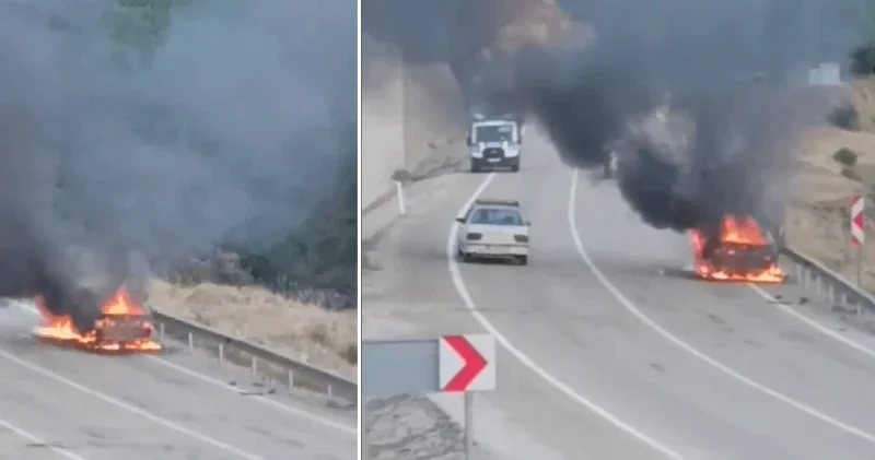 Adana da seyir halindeki otomobil alev alev yandı Adana Haberleri