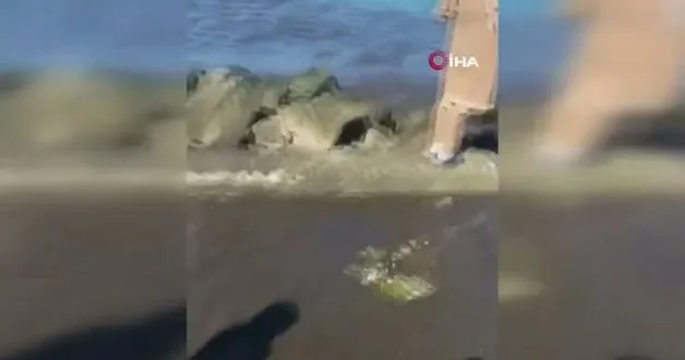 Kanalizasyon suyu sahilde vatandaşların üzerine aktı