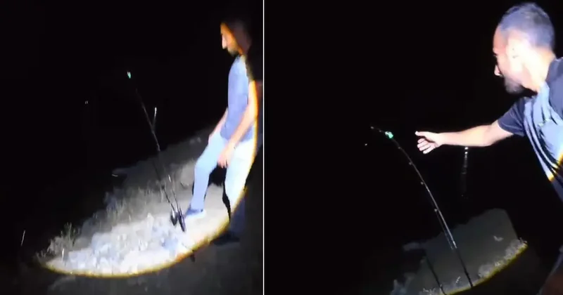 Elazığ da dev balık oltayı kopardı: O anlar kamerada