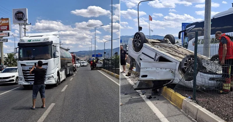 Edremit’te tır ile otomobil çarpıştı: Araç takla attı