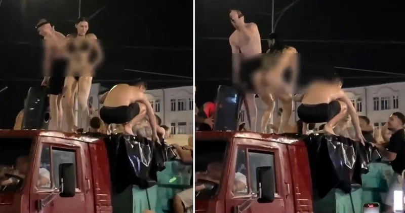 Savaş ülkesinden inanılmaz görüntüler! Kamyon kasasını havuza çevirdiler