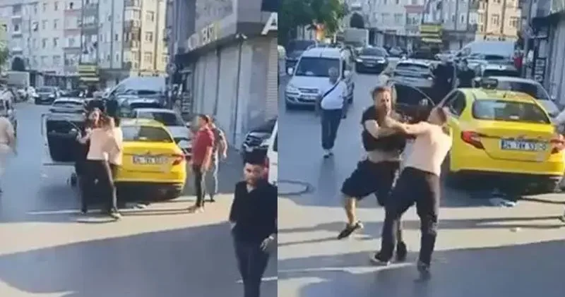 Zeytinburnu nda taksiciler arasında yumruklu kavga kamerada