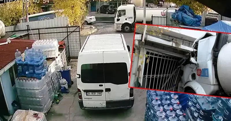 Küçükçekmece de park halindeki tanker kayarak iş yerine çarptı
