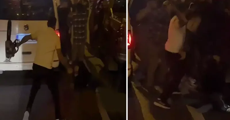 İstanbul un göbeğinde kan donduran olay! Yol ortasında öldüresiye dayak kamerada