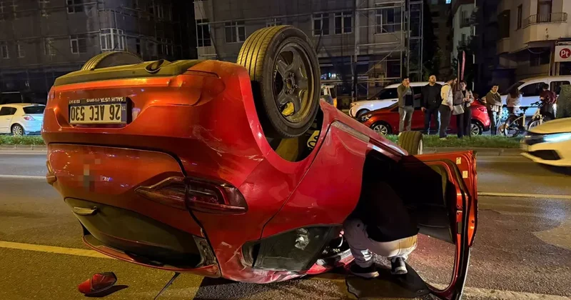 Makas atarak iki araca çarpan sürücü takla attı: 1 yaralı