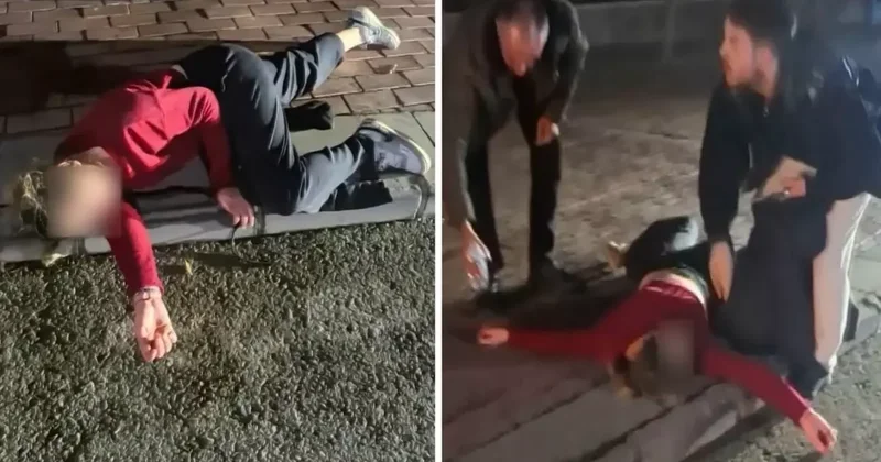 Kaldırıma yatıp çığlık attı, polisi görünce kaçmaya çalıştı