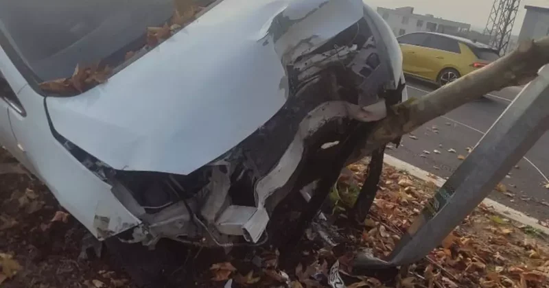 Şerit değiştiren araca çarpmamak için manevra yaptı, ağaca çarptı