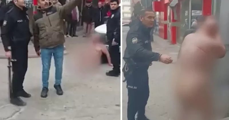 Samsun da çıplak halde caddede dolaşan şahıs gözaltına alındı