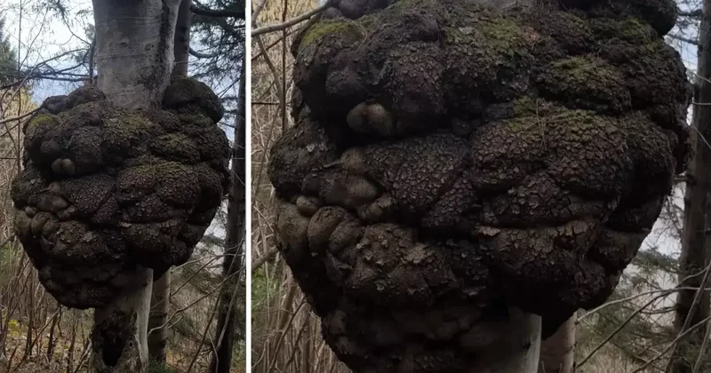 Ormanın kalbindeki ağaç yumrusu görenleri hayrete düşürdü