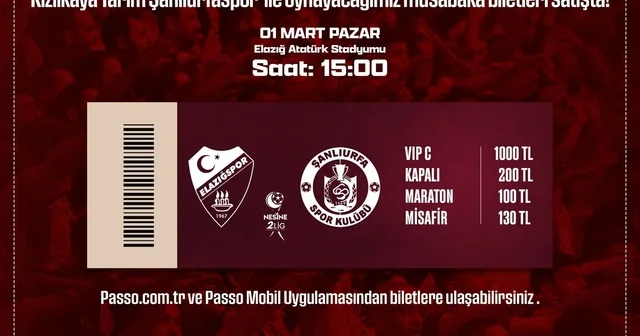 Elazığspor Şanlıurfaspor maç biletleri satışta Elazığ Haberleri