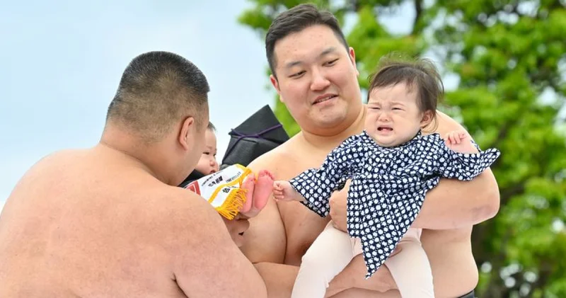 Japonya da ilginç gelenek: Ağlayan Sumo Bebek Yarışması! Ağla, ağla, ağla diye bağırıyorlar
