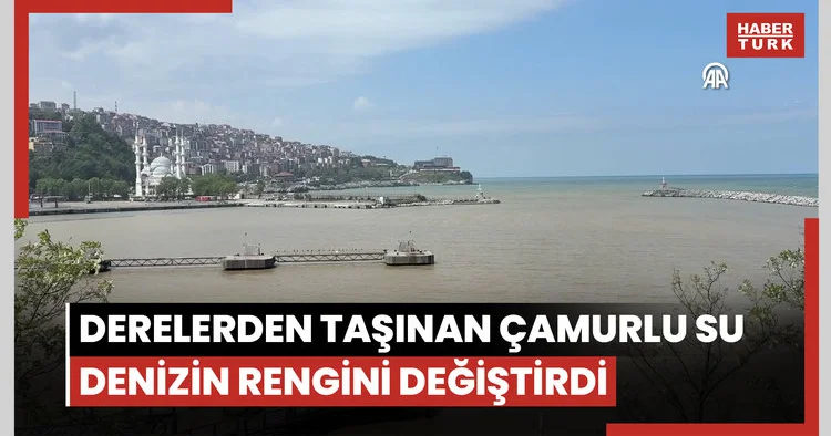 Zonguldak ta derelerden taşınan çamurlu su denizin rengini değiştirdi