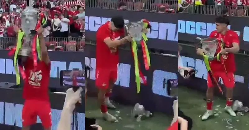 Şampiyonluk kutlamasında neye uğradığını şaşırdı! Kupa ikiye bölündü... Fanatik Spor Haberleri Video