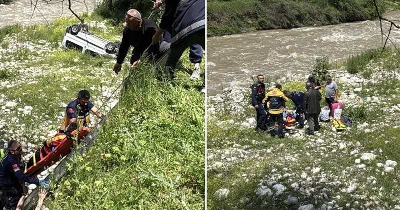 Bolu’da hafif ticari araç dere yatağına devrildi: 3 yaralı Bolu Haberleri