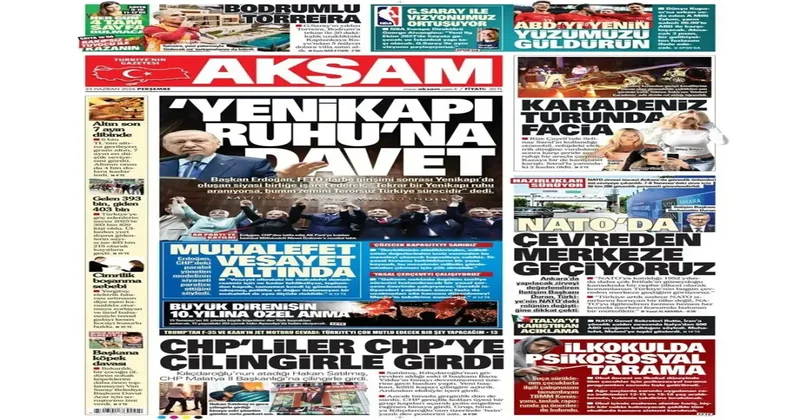 Erdoğan dan Yenikapı ruhuna davet! 25 Haziran 2026 Gazete manşetleri