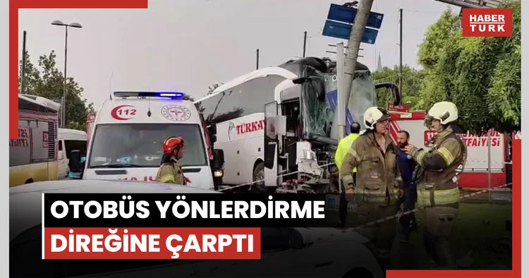 Otobüs yönlerdirme direğine çarptı