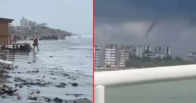 Adana da sağanak ve hortum; yasağa rağmen denizde yüzmeye devam ettiler