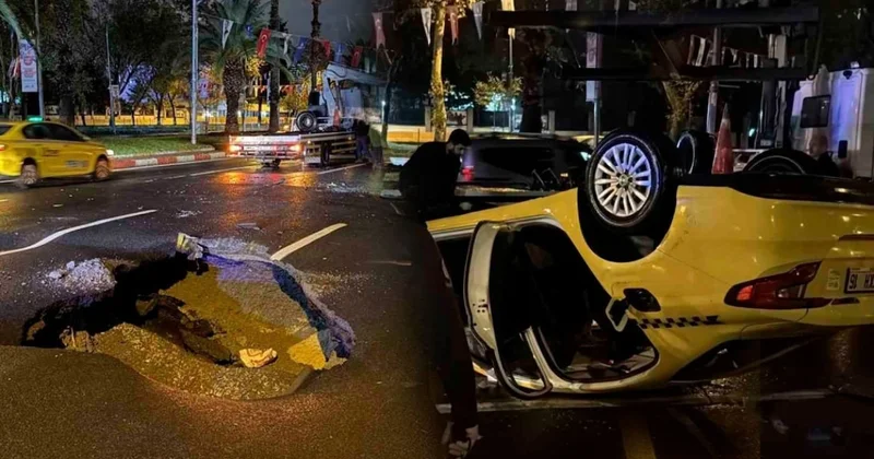 Vatan Caddesi nde yol çöktü: Taksi takla attı Sözcü Gazetesi