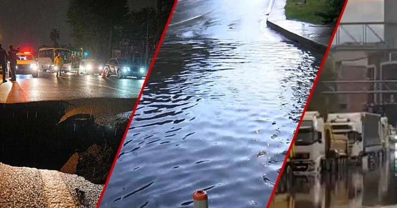İstanbul da korku dolu gece! Sağanak yağış metropolü felç etti: Taksim de kaos, Vatan Caddesi nde yol çöktü, araçlar su altında kaldı!