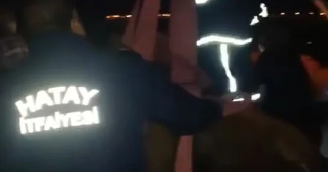Hatay da dama çıkan inek, vinçle indirildi Hatay Haberleri