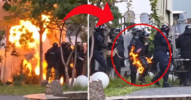 Tiran da bankalar ve bakanlıklar ateşe verildi, bir polis alevler içinde kaldı