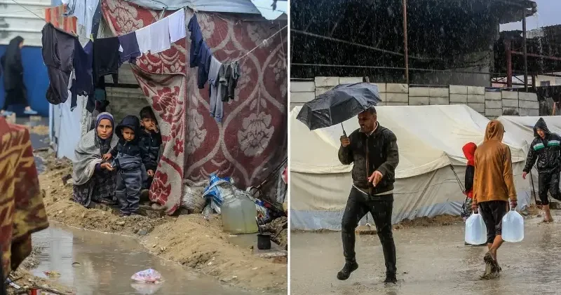 Gazze de yoğun yağış nedeniyle İsrail saldırılarında evleri yıkılanların kaldığı çadırları su bastı Ortadoğu Haberleri