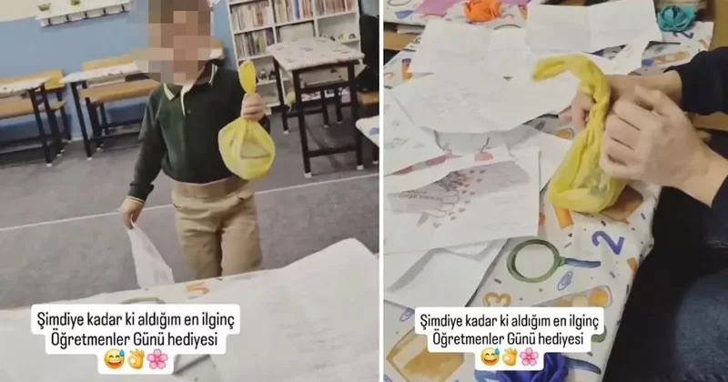 Maddi durumu olmayan öğrencisini ve hediyesini paylaşan öğretmene büyük tepki var