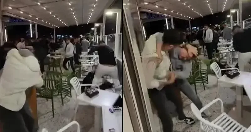 Kafede tekmeli yumruklu kavga kamerada