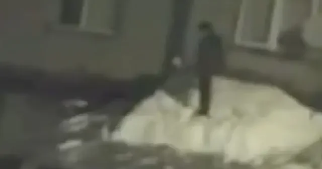 Çatı temizliği yapan adamın kar kütlesiyle birlikte yere çakıldığı anlar kamerada VİDEO İZLE