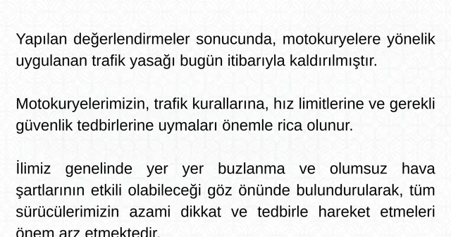 Motokuryelere uygulanan trafik yasağı kaldırıldı Tunceli Haberleri