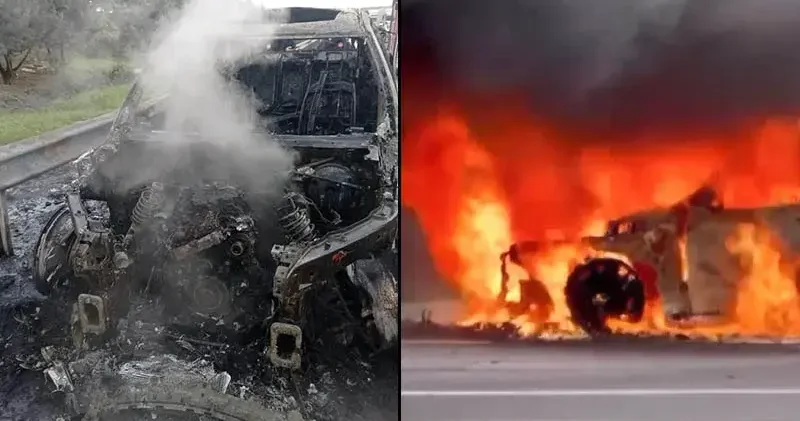 Esenyurt TEM Otoyolu nda cip alev alev yandı