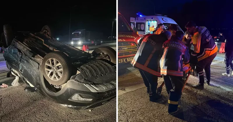 Kaza yapan otomobil ters döndü: 7 kişi yaralandı