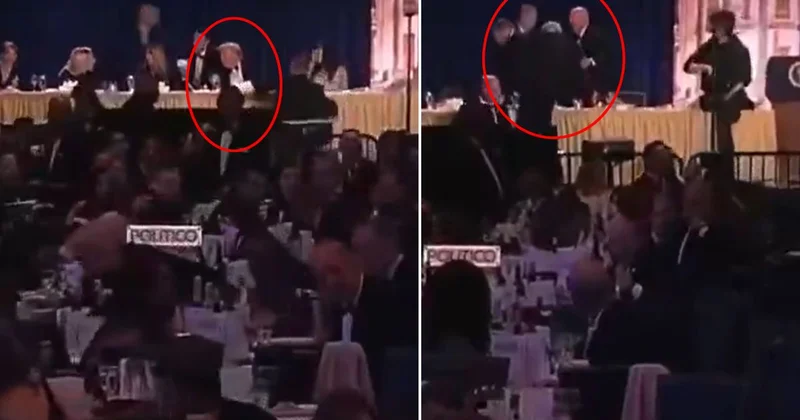 Yemekteki saldırının görüntüleri ortaya çıktı! Trump ı salondan böyle çıkardılar