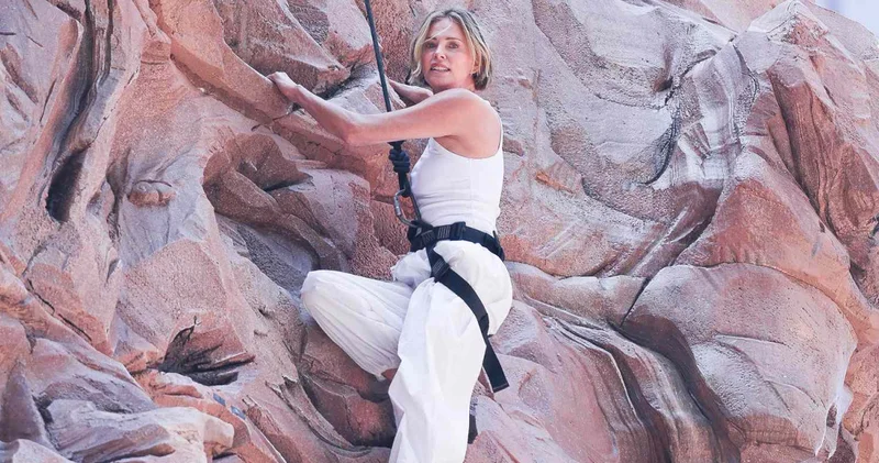 Charlize Theron yeni filmi Apex i tanıtmak için Times Meydanı nda kayanın tepesine tırmandı