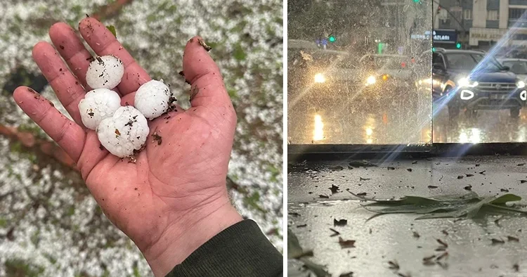 Ceviz büyüklüğünde dolu yağdı, sürücüler rotayı otoparklara çevirdi
