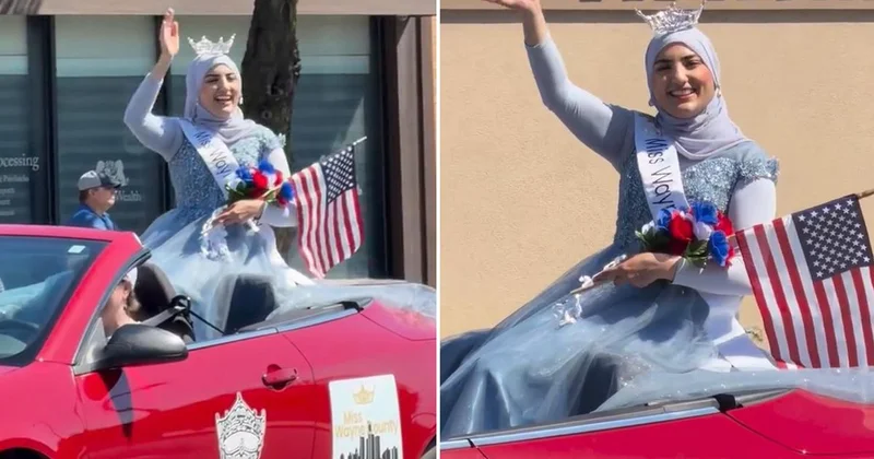İlk başörtülü güzellik kraliçesi halkı selamladı